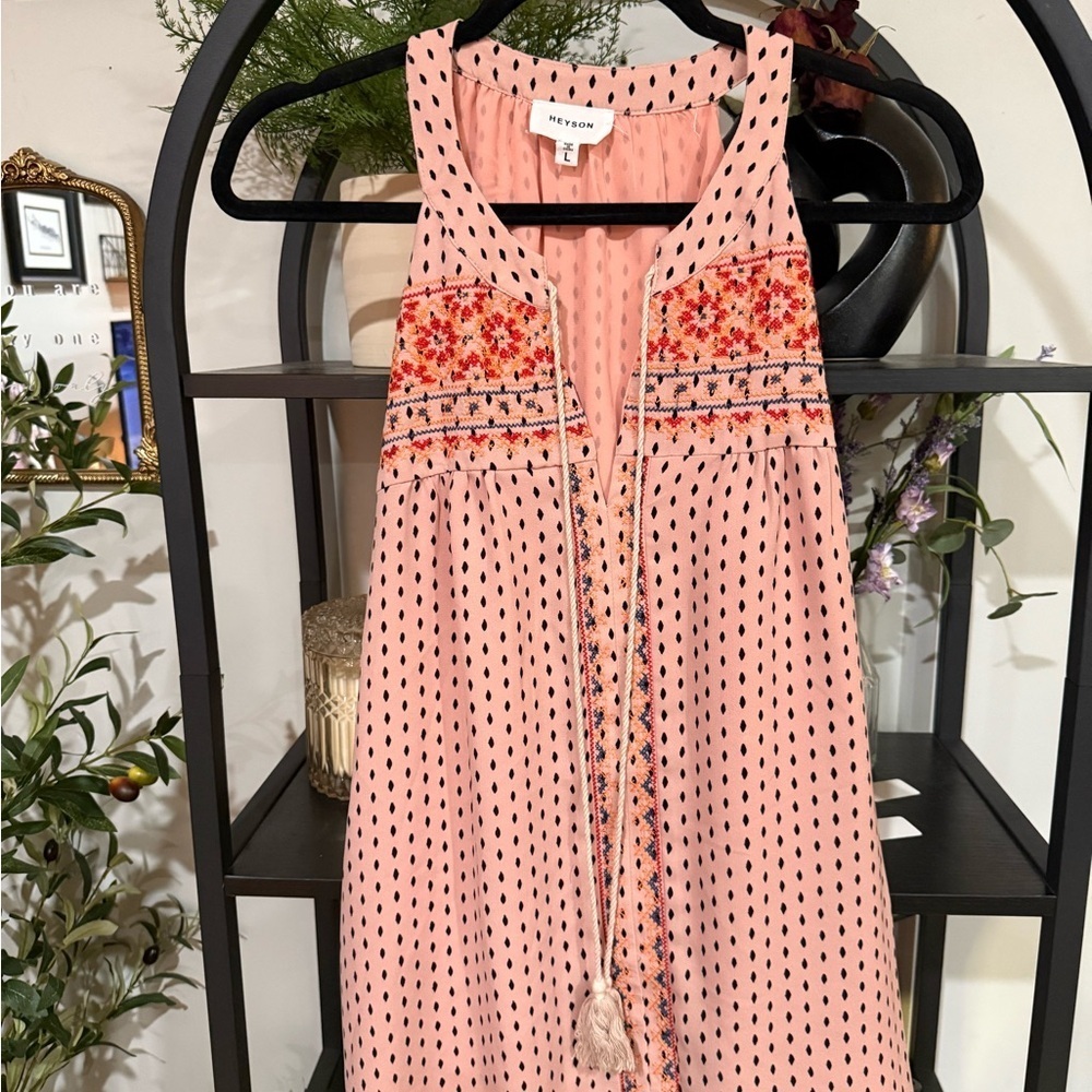 Heyson Peach and Black Patterned Tank Top size large - Picture 2 of 5